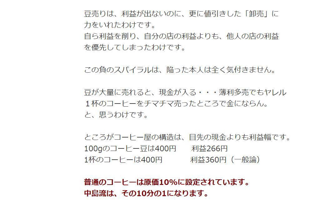 普通のコーヒーは原価10%に設定されています